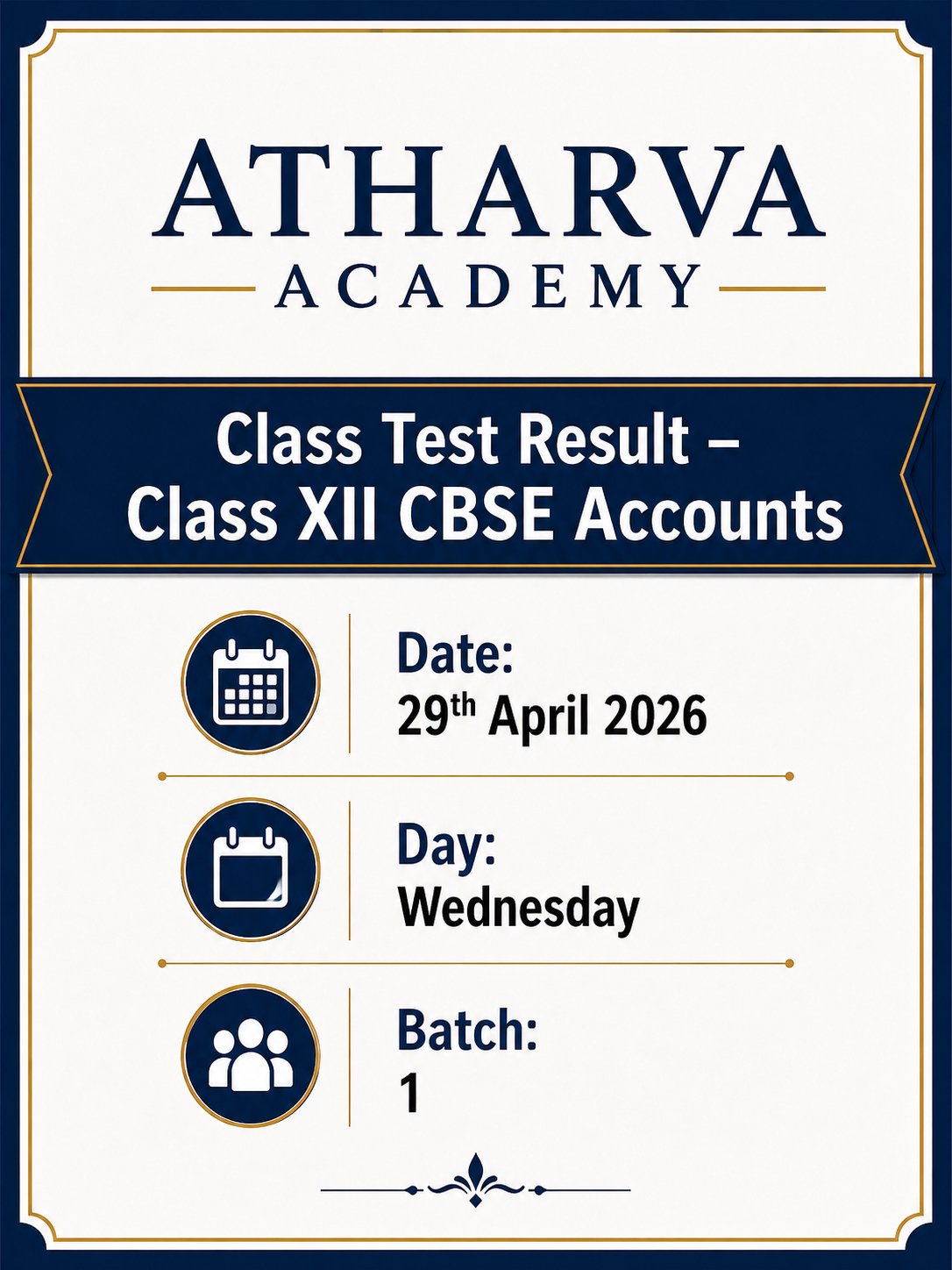 XII ACCOUNTS CLASS TEST 1 RESULT BATCH I 29 APRIL 2026